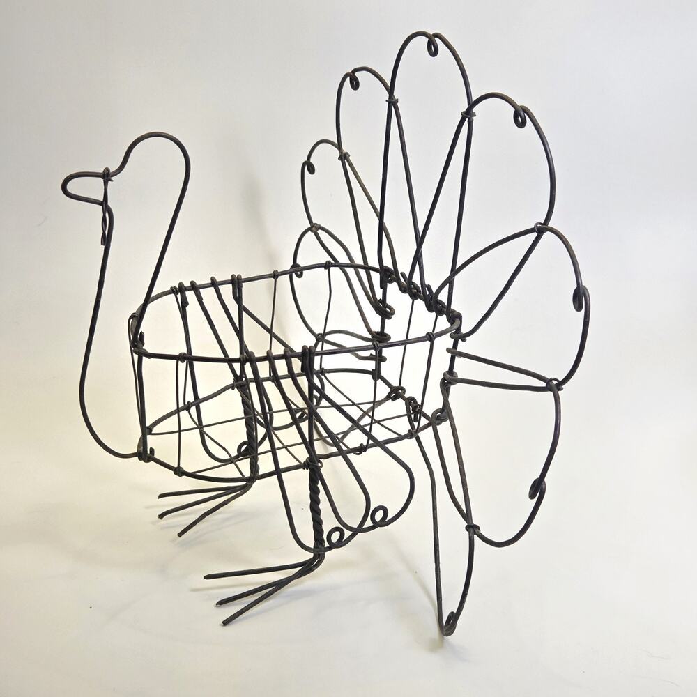 Metal Wire Turkey Sculpture Figurine Thanksgiving Centerpiece Vintage